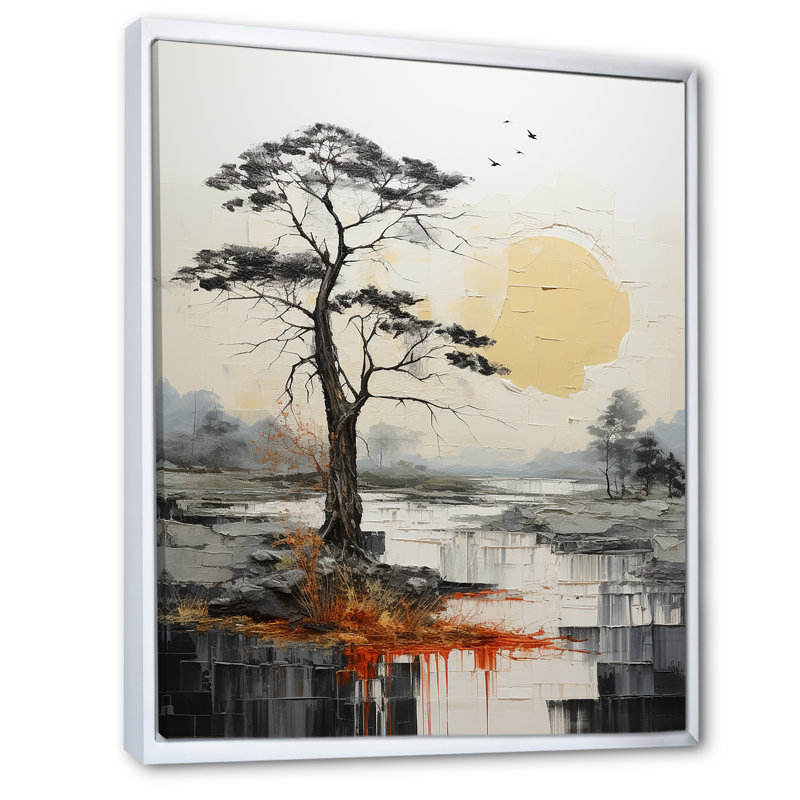 «Maedot Grey Yellow Minimalisme Tree Solitude III», reproduction sur toile, H 40 po x l 30 po x P 1,5 po