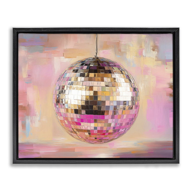 Cadre flottant miroitant boule disco, design par Nini Art, H 17 po x l 21 po, Cadre flottant noir de jais