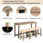 Table de bar rectangulaire avec fonction de charge électrique et sièges confortables, chaise brune en simili grain de bois