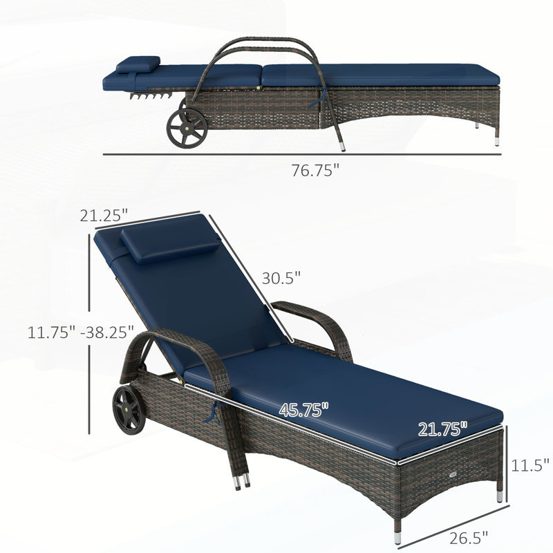 Méridiennes inclinables roulantes d'extérieur avec coussin, coussin et dossier réglable pour une détente au bord de la piscine