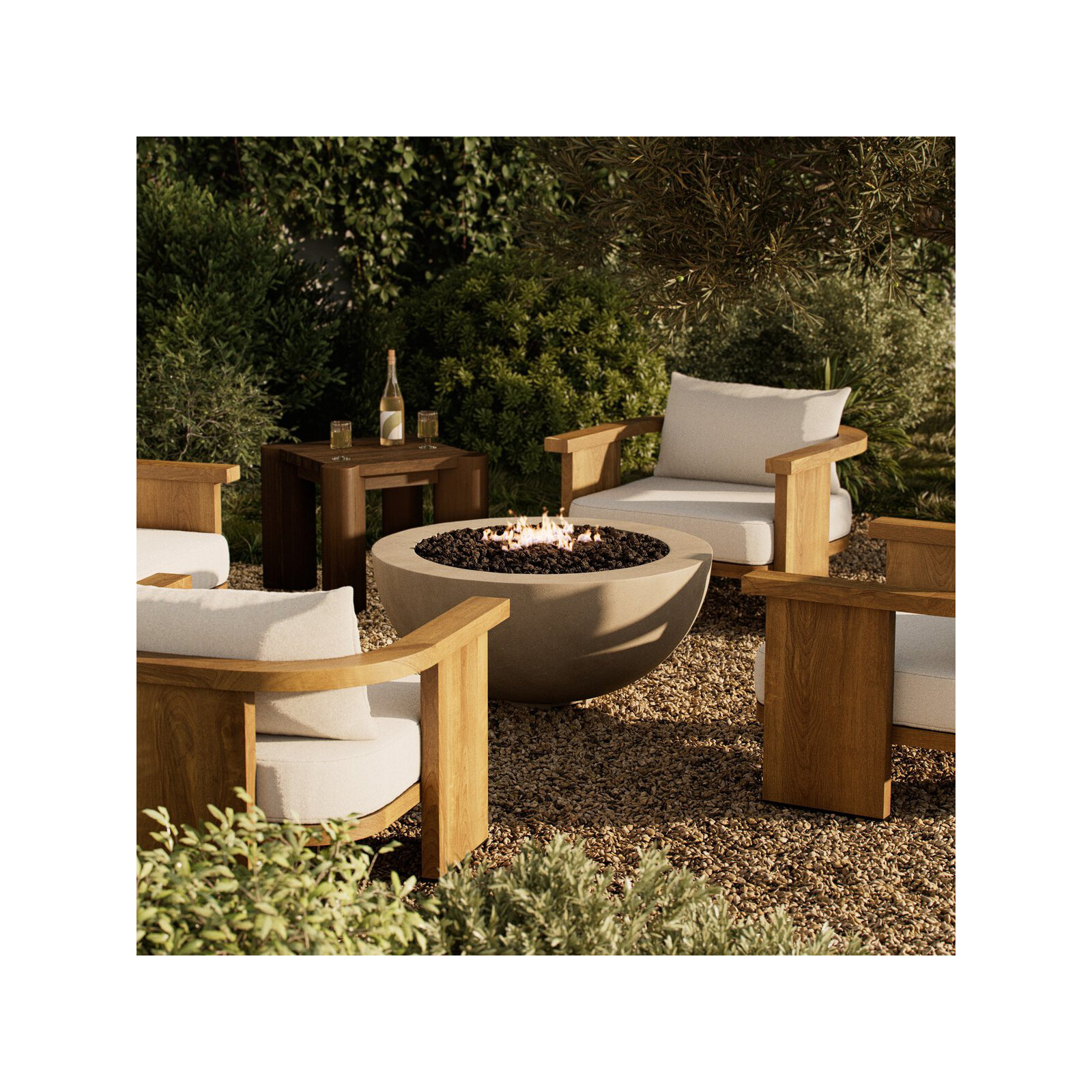 Jonson Round Fire Pit Table, Natural Concrete, Propane