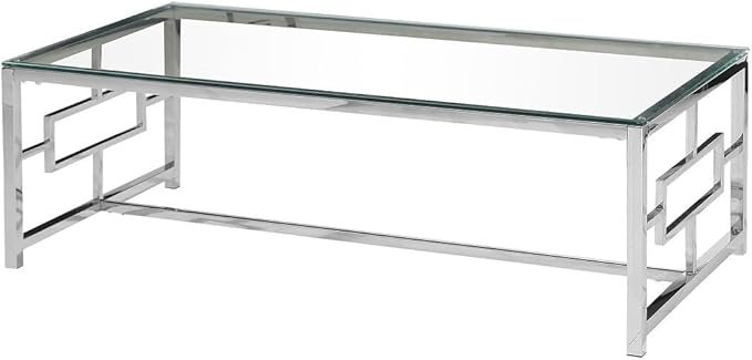  Table basse de salon en verre argenté argenté de style moderne, Argent argent