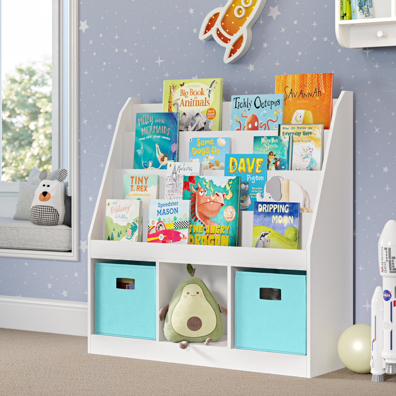 Bibliothèque pour enfants avec 3 casiers de rangement et 4 étagères à livres RiverRidge, Turquoise