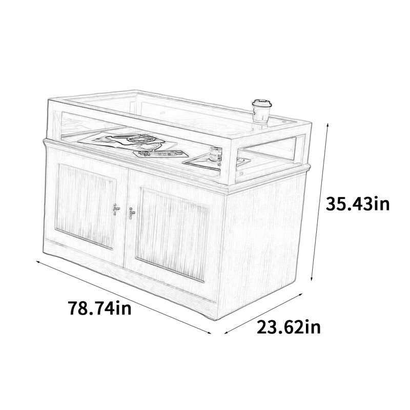 Vitrine simple pour îlot central, H 35,43 po x l 78,74 po x P 23,62 po