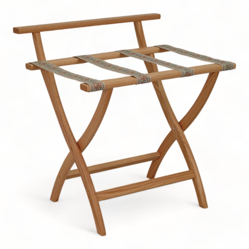 Folding Solid Wood Luggage Rack, Light Oak, Silver
