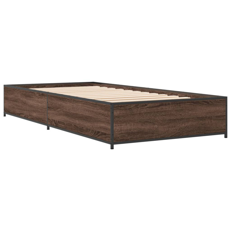 Structure de lit vidaXL Bois d'ingénierie, métal double durable, Chêne brun, 39,4 po x 78,7 po