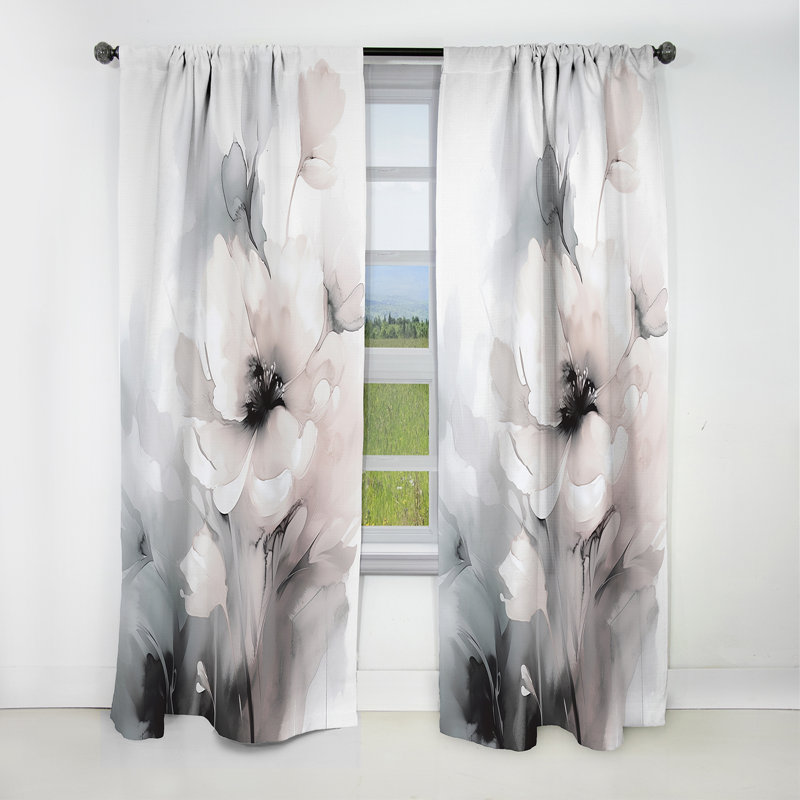 Doux doux gris clair fleurs I - rideau floral - rideau occultant floral - 1 panneaux, L 52 po x L 120 po
