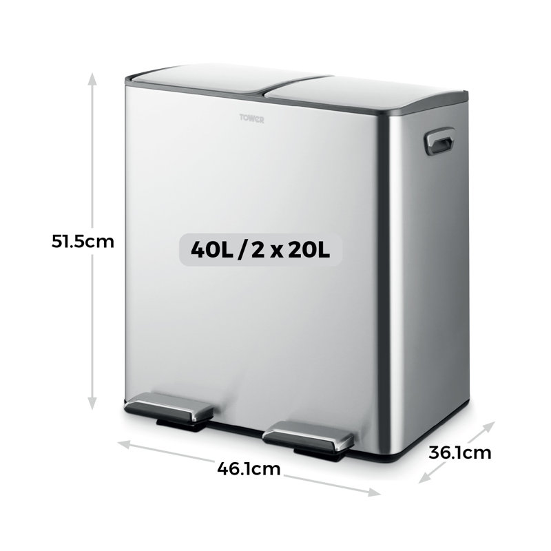 40 Litre Step On Recycling Bin, Grey