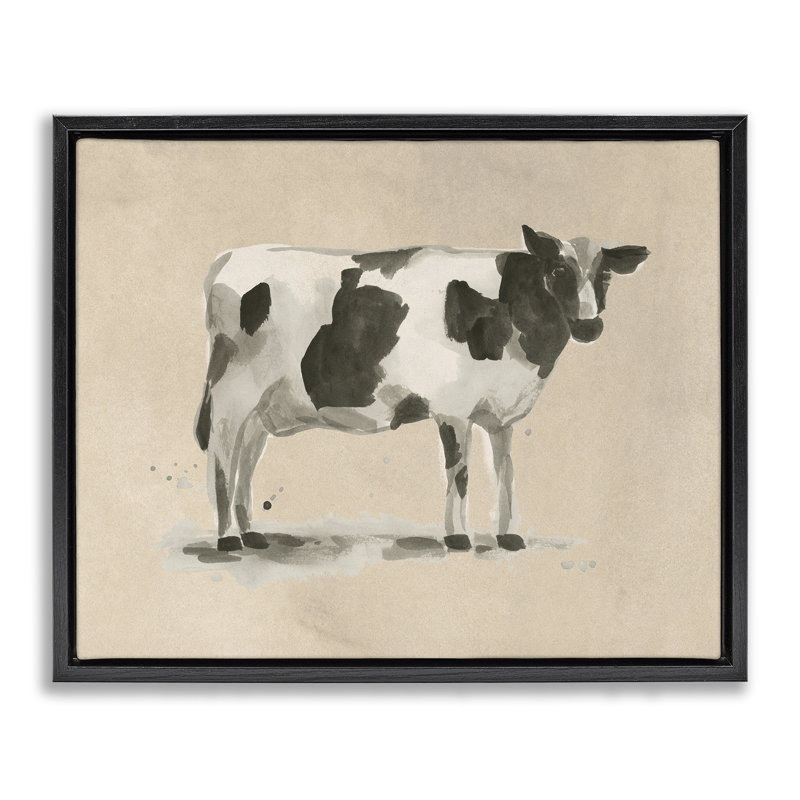 "Vache traditionnelle sur toile encadrée flottante" par June Erica Vess, Cadre flottant noir de jais, H 25 po x l 31 po