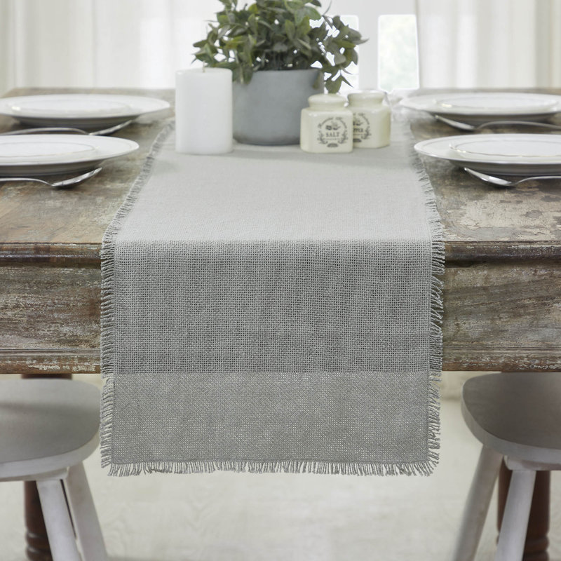Burlap Dove Gray Runner Fringed, Gray, 48" L x 12" W