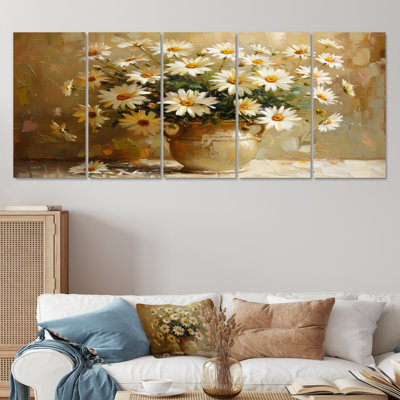 Nature morte avec marguerites jaunes et blanches - ensemble d'art mural marguerites