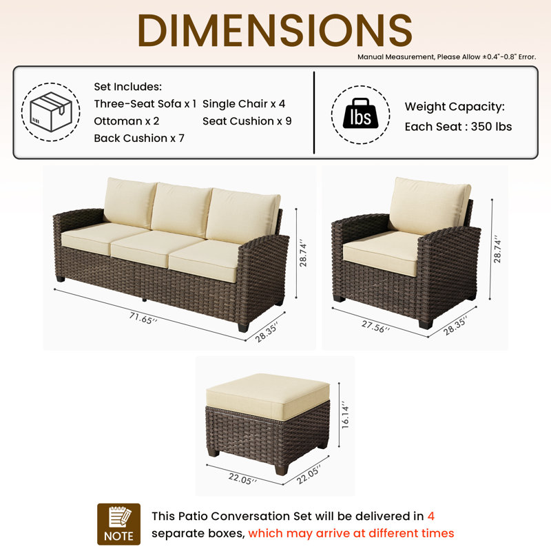 Ensemble de conversation avec coussins pour 9 personnes, Beige