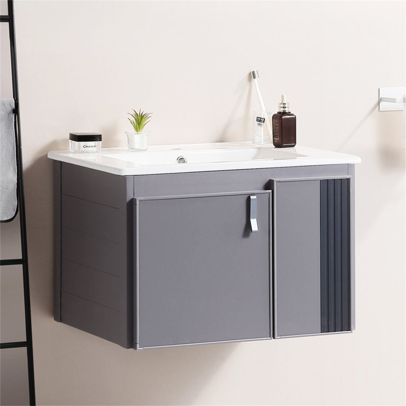 Meuble-lavabo mural élégant en aluminium 24 po avec lavabo blanc Renitta