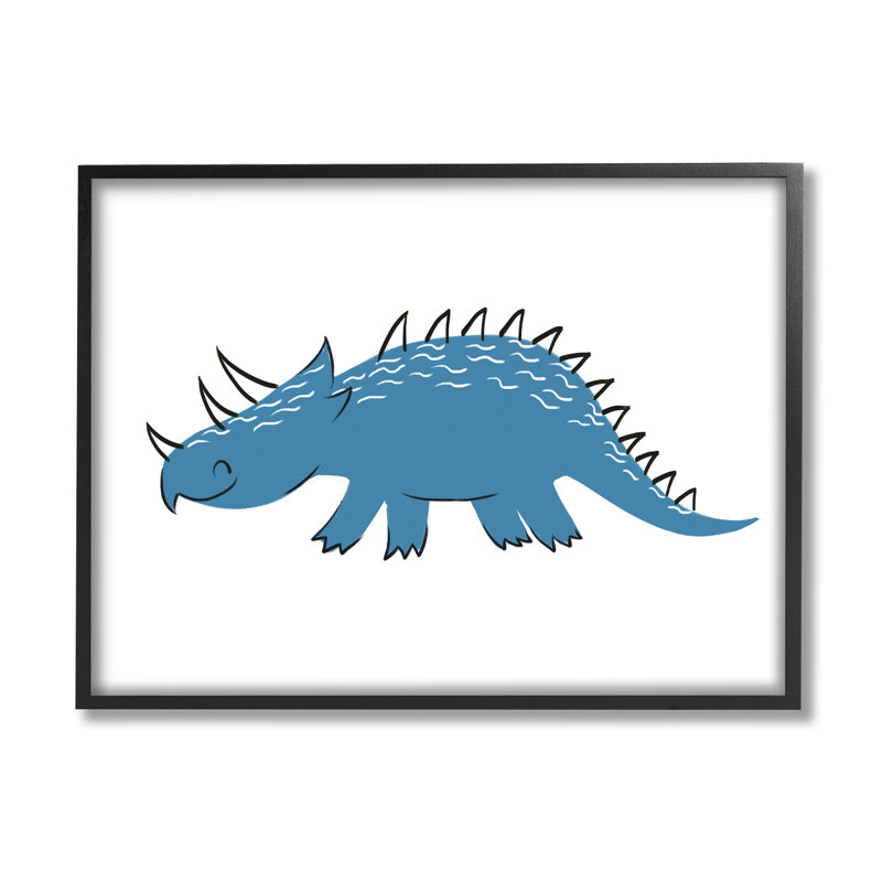 Happy Blue Dinosaur Kids, H 20 po x l 16 po x P 1,5 po, Giclée encadrée noir minuit