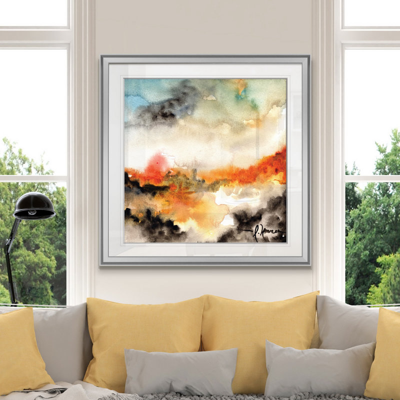 « acuarela i », peinture, H 16 po x l 16 po x P 1,5 po, Encadrement argenté
