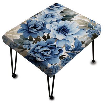 Repose-pieds floral bleu et blanc à motif victorien V - Floral