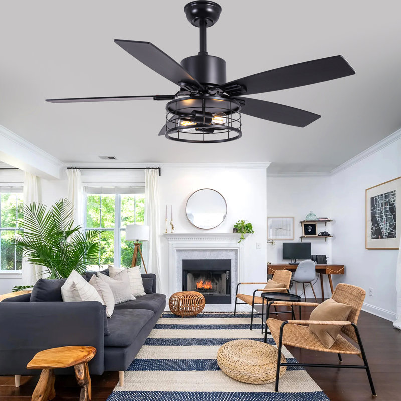 46" Industrial Ceiling Fan with Light Kit and Remote Control Matte Black Ceiling Fan with 6-speed Reversible DC Motor for Bedroom