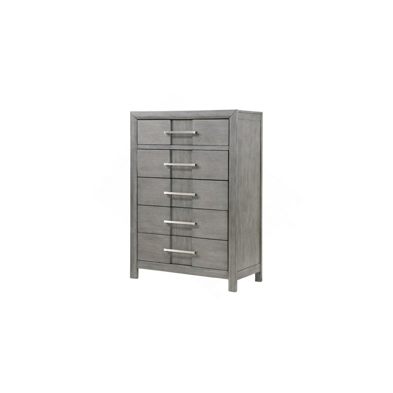 Modern Style 5-Drawer Chest Made With Wood, Grey