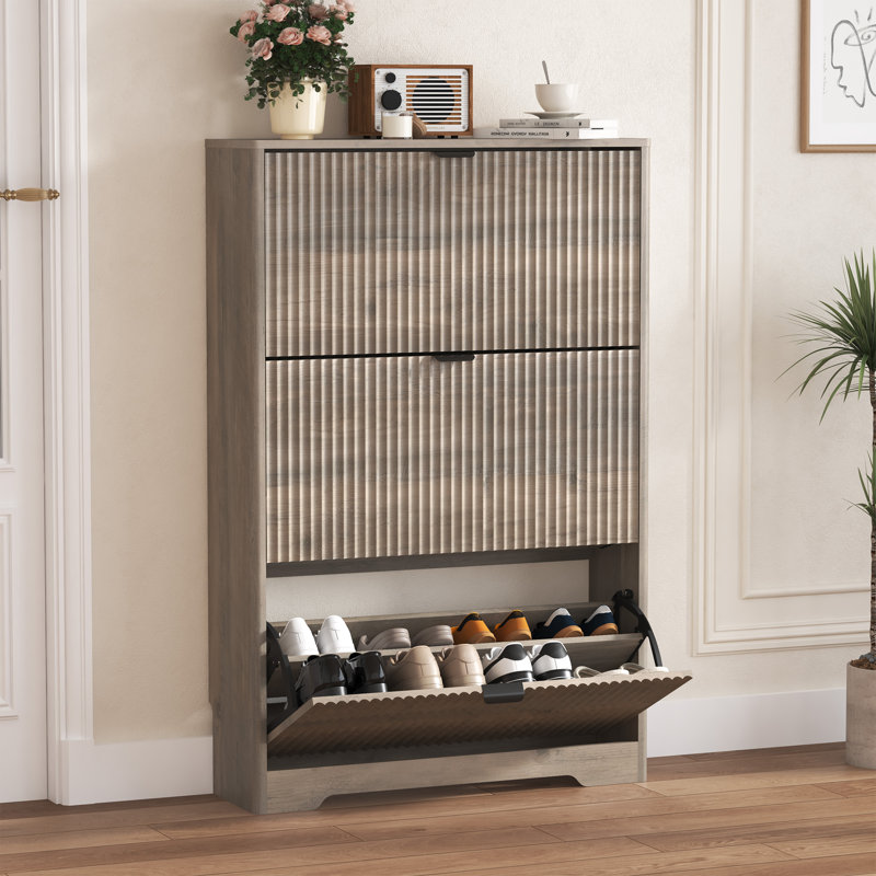 Wavy 3-Door Shoe Storage,, Gray