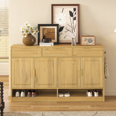 Sideboard With 3 Drawers And 4 Doors, Storage Buffet With Adjustable Shelf And Open Storage Compartments