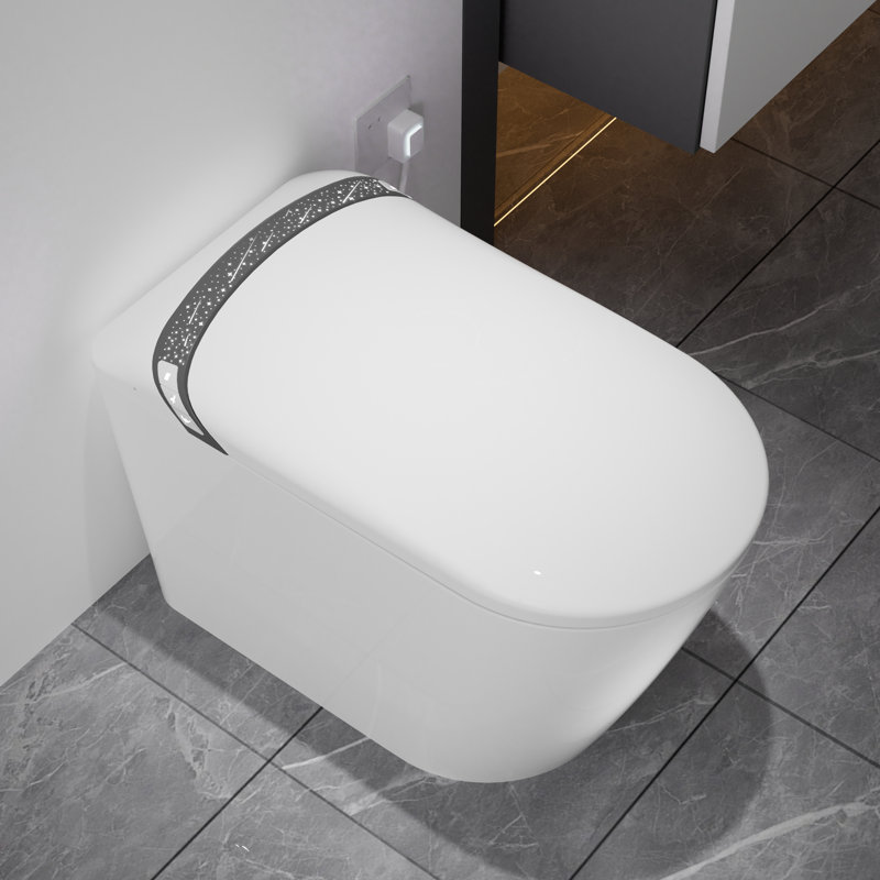 Elongated Smart Toilet With Bidet, Auto Open/Close Seat, Foot Kick Feature, 1.28 Flushing, Led Display, Night , And Warm Water For Bathroom Use