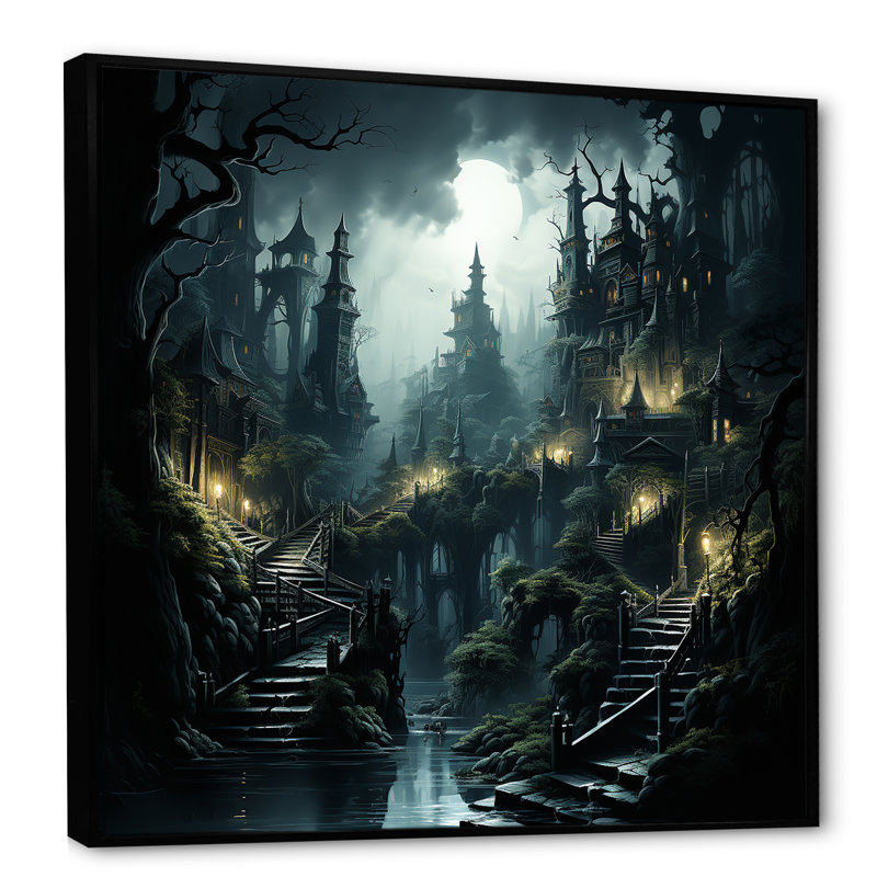 Impression sur toile, "Cinématique mystère, châteaux" - paysages abstraits_105691, H 24 po x l 24 po x P 1 po