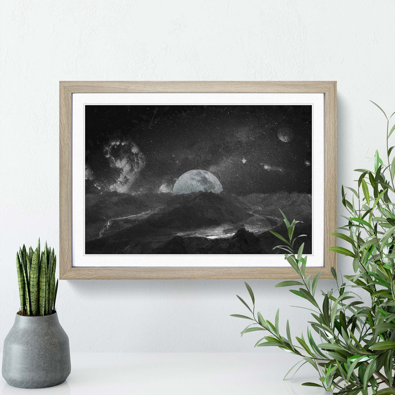 View of the Moon - Picture Frame Painting Print, Oak Framed, 27cm H x 36cm W x 2cm D
