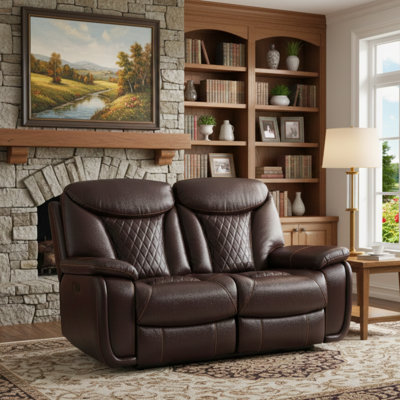 Saneela 62.6'' Wide Diamond Stitching Breathable Leather Power Reclining Loveseat with USB