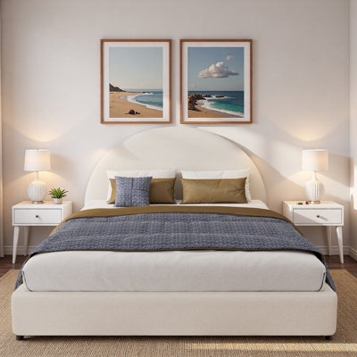 Platform Bed With Upholstered Round Curved Headboard And Sturdy Legs