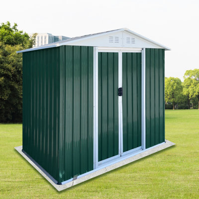 Remise extérieure de 6 pi x 4 pi avec toit Apex et structure en métal, porte coulissante pour cadre de rangement pour articles de jardin et outils pour vélos