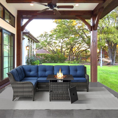 Bonia 6 - Person Outdoor Seating Group with Fire pit and Cushions