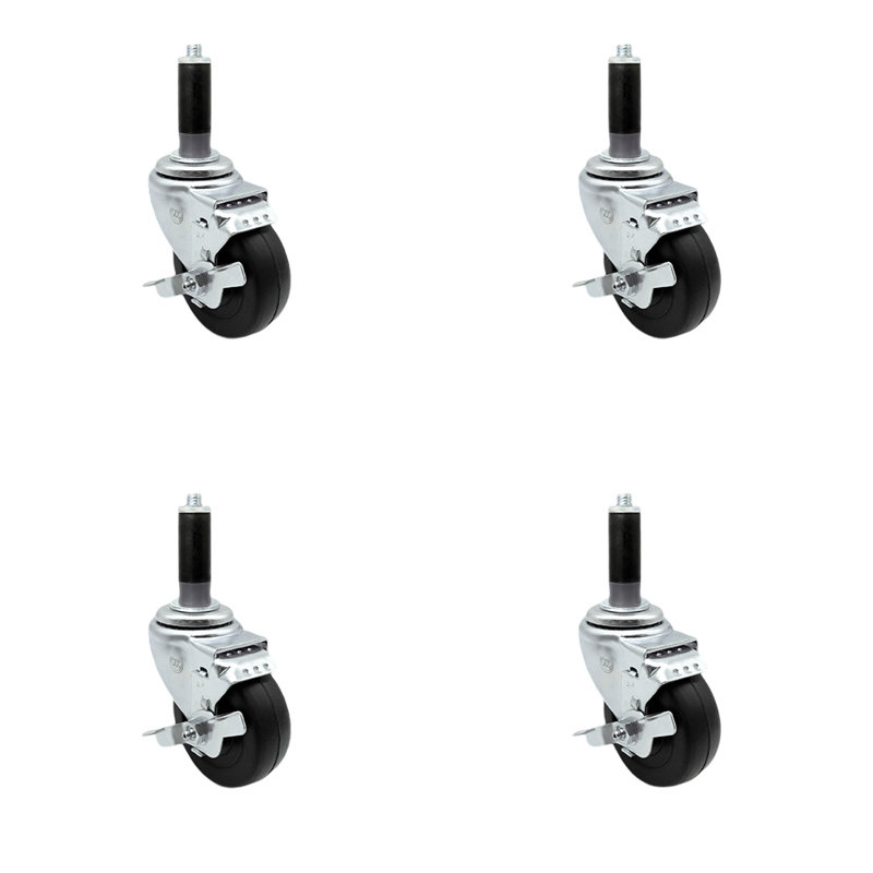 Hard Rubber Swivel Expanding Stem Caster Set Brake
