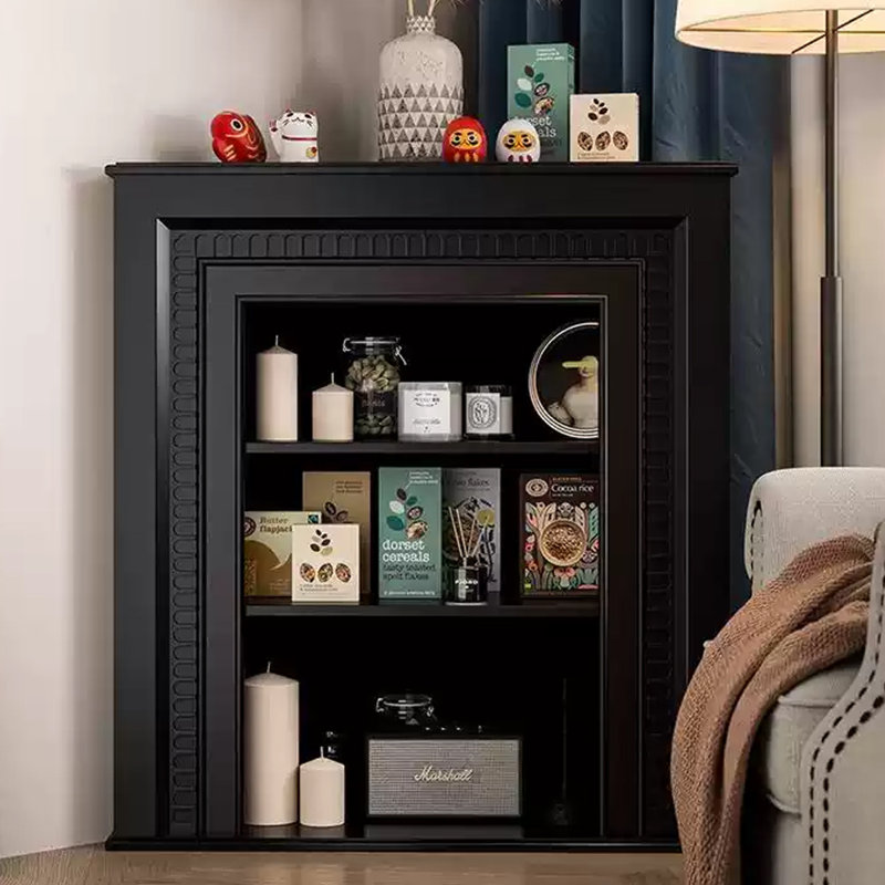 Black Solid Wood Freestanding Fireplace, Black