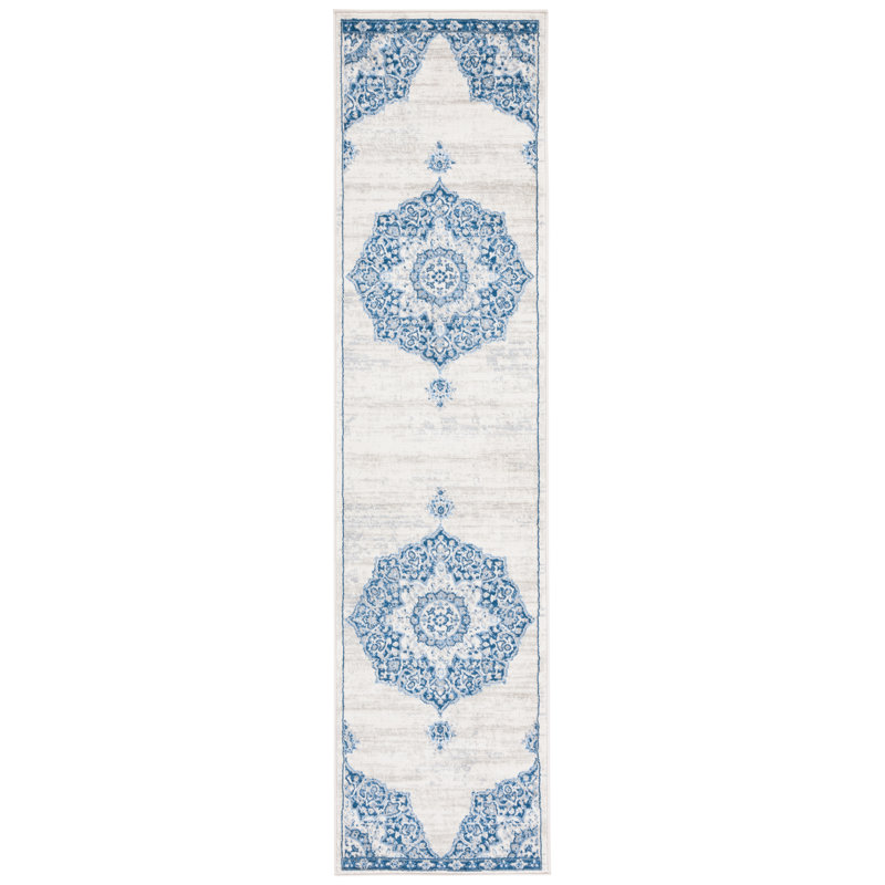 Tapis ivoire / bleu marine Arvillia, Tapis de couloir 2 pi x 8 pi