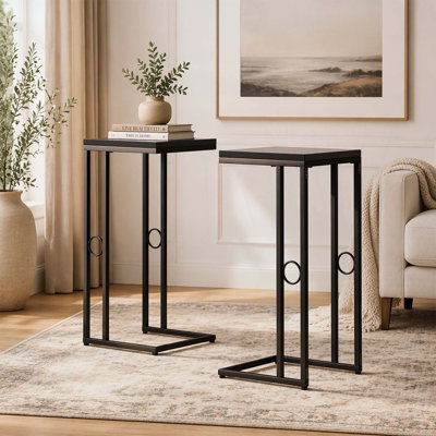 Modern C-Shape Metal and MDF End Table Set, Perfect for Living Room and Sofa Side Use, with Durable Iron Frame and Sleek Design