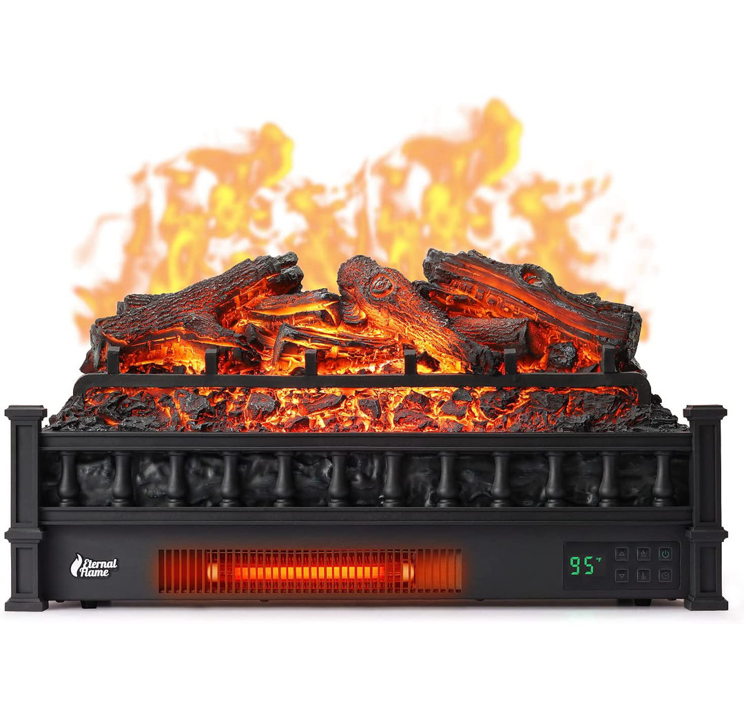 TURBRO 26" Infrared Quartz Electric Fireplace Log Heater, Realistic Lemonwood Logs, Adjustable Flame Colors, Thermostat, Timer, 1500W TURBRO