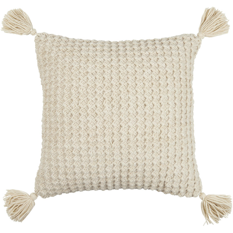 Makrome Wool Blend Reversible Pillow Cover, White, 18"H x 18"W