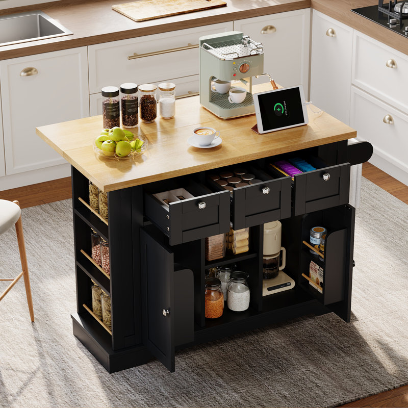 Wood Kitchen Island, Black
