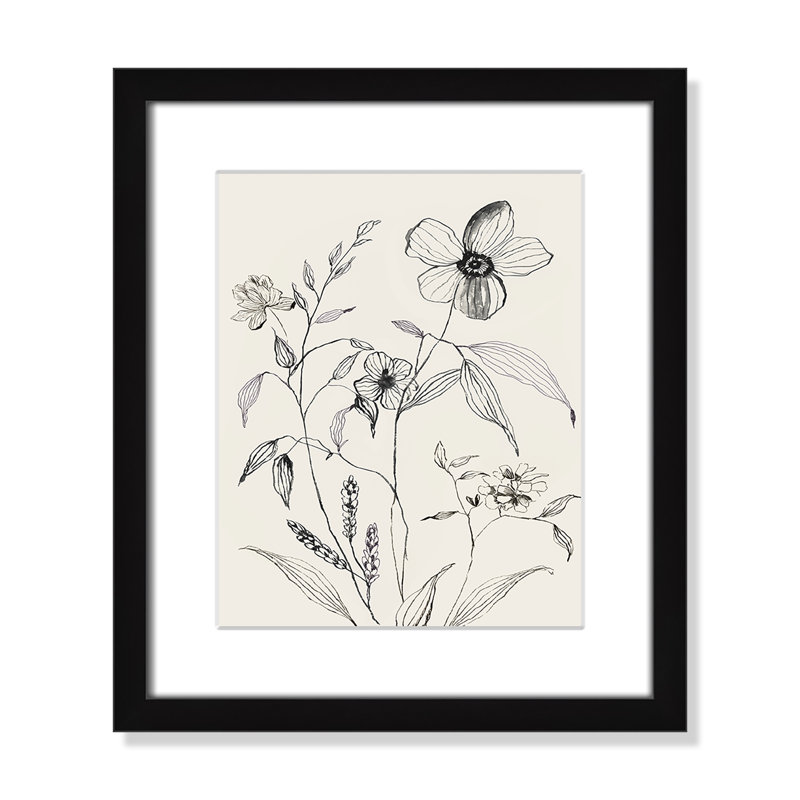 «Petal Harmony I Print» par Asia Jensen, Papier avec cadre simple noir, Blanc, H 15 po x l 13 po x P 1,25 po