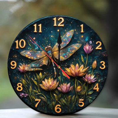 horloge libellule fleurs lumineuses texturées