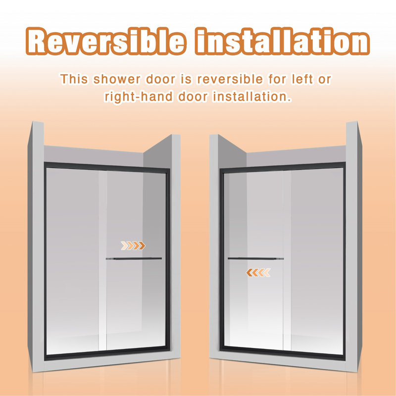 44-48-inch Matte Black Aluminum Frame Double Sliding Shower Door, Matte Black