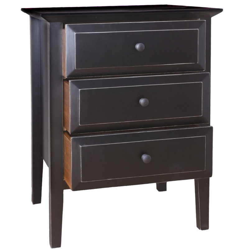 Xanthe 55.88cm W Solid Wood Bedside Table, Black