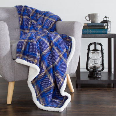 Reversible Plaid Fleece Blanket – 50-Inch x 60-Inch Machine-Washable Sherpa Throw – Cozy Blanket for Couch, Chair, or Bed by Lavish Home