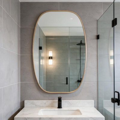 Miroir de salle de bain oblong de 76 x 122 cm (30 x 48 pouces) avec cadre en métal et verre HD de 4 mm, montage vertical ou horizontal