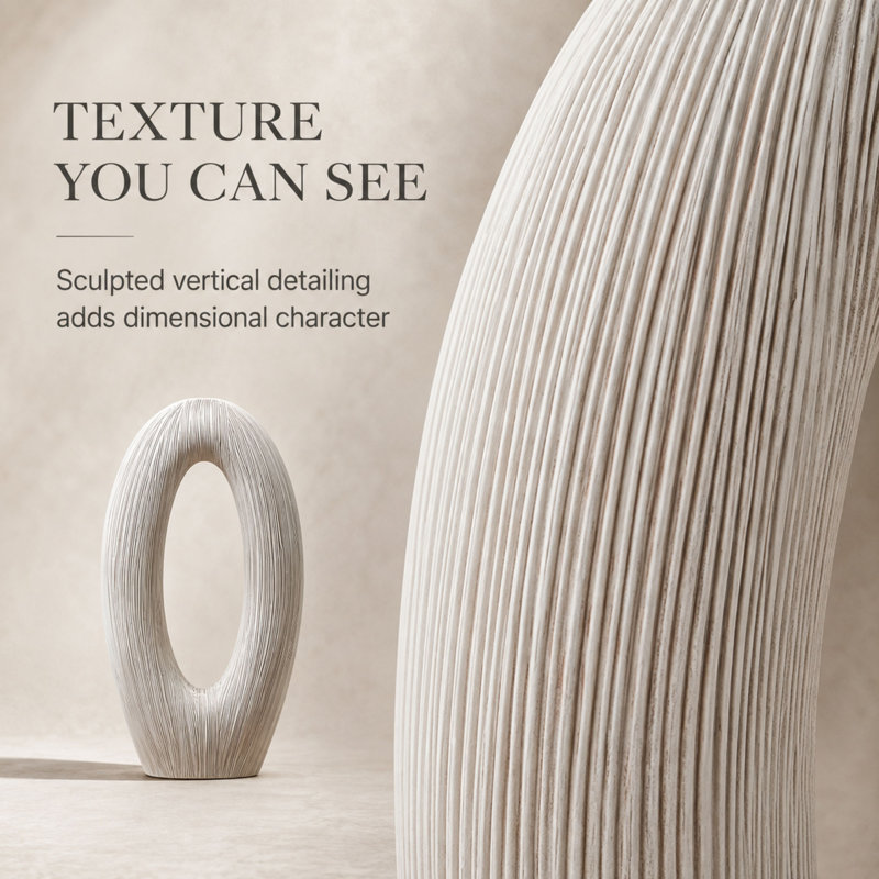 Needley 15" Striped Textured Polyresin Decorative Table Vase, Matte White