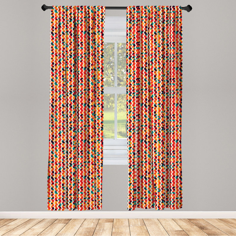Multicolor Geometric Zig Zag Polyester Room Darkening Curtain Pair
