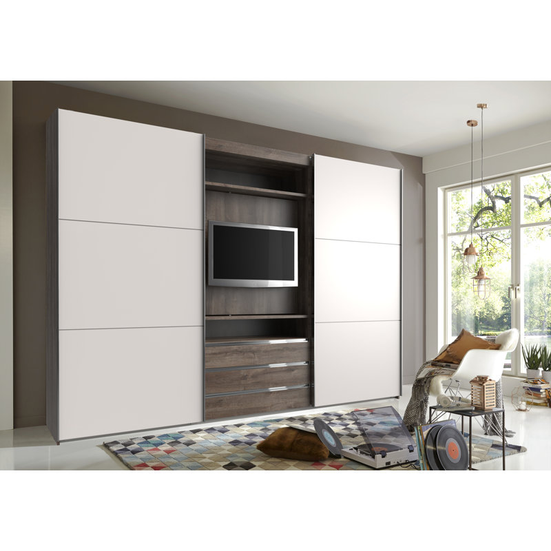 Dunellen 2 Door Manufactured Wood Wardrobe, White/Grey