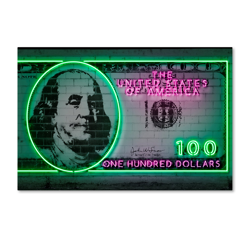 «100 Dollars» de Magar, impression sur toile tendue, H 22 po x l 32 po