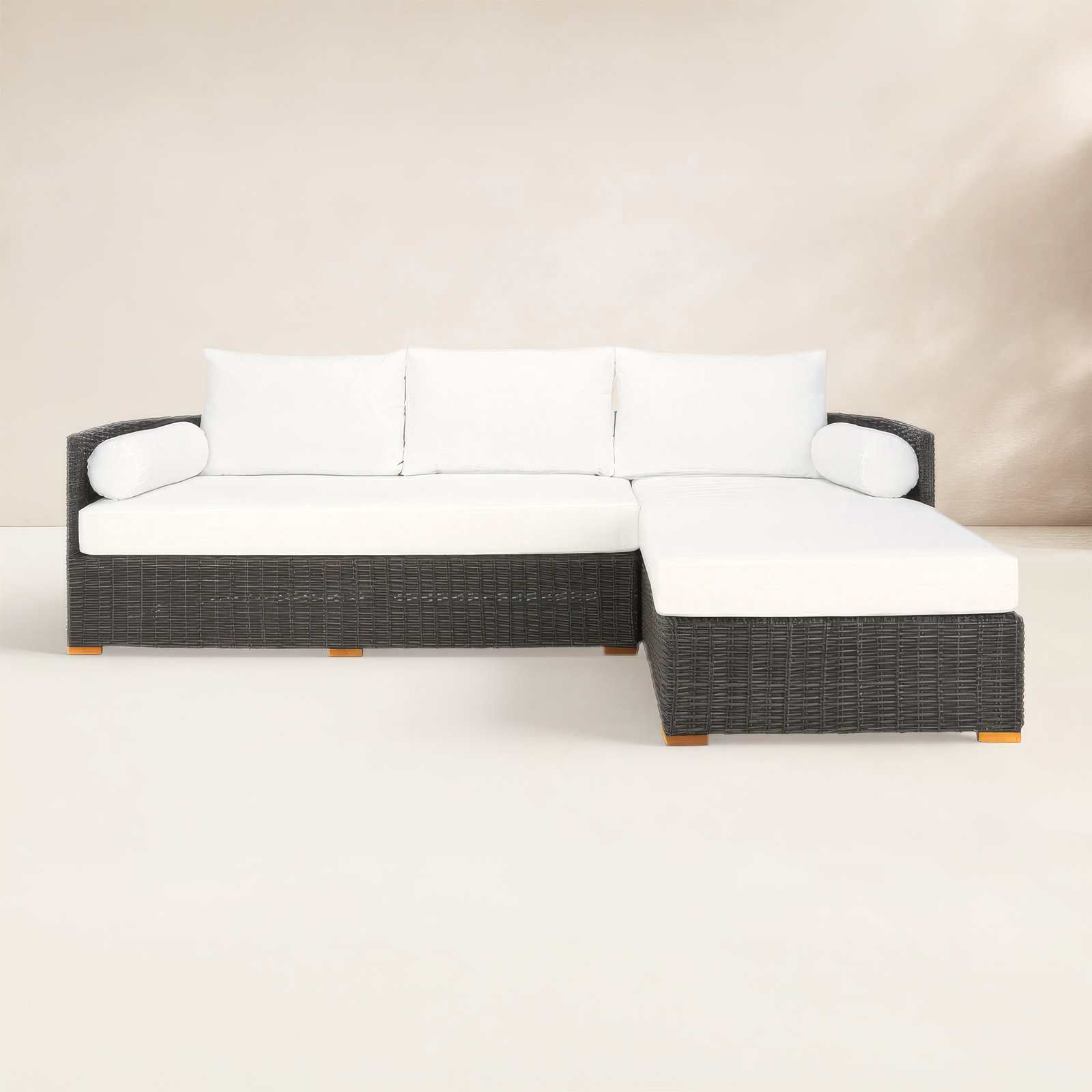  Maddie 100" Wicker Chaise Sectional, Dark Gray