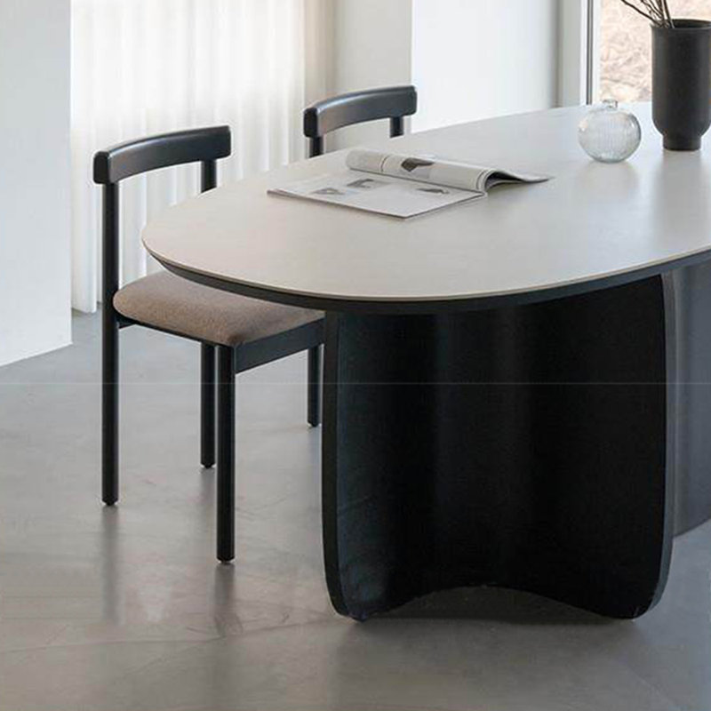 Table de salle à manger en pierre naturelle, H 29,53 po x L 55,12 po x l 35,43 po, Noir